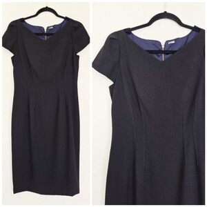 Elie Tahari Black Darted Structured Cap Sleeve Dress, 6